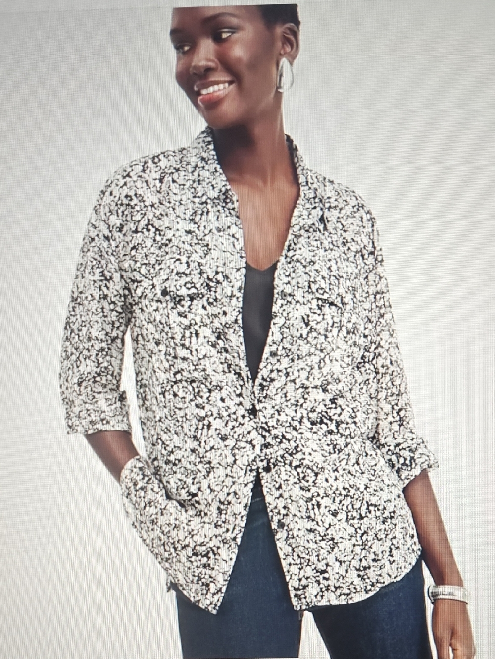 INC International Concepts Black and White Printed Blouse.